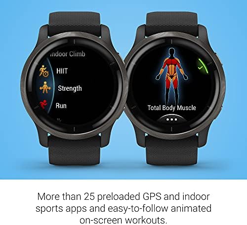 Garmin 010-02430-01 VENU 2, GPS Smartwatch com recursos avançados de monitoramento e fitness, moldura de ardósia com estojo preto e banda de silicone