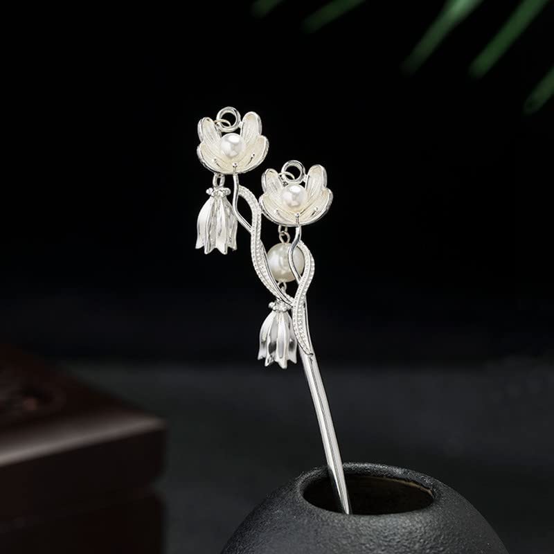 Hairfeng Hair Stick Silver Bell Orchid Florpin Fantasia chinesa Decoração de cabelo antigo 607