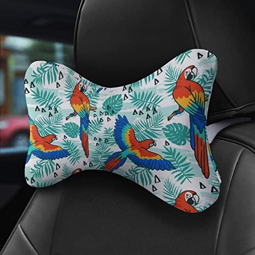 Folhas tropicais e papagaio pássaros carco de travesseiro de pescoço de 2 automóvel para apoio