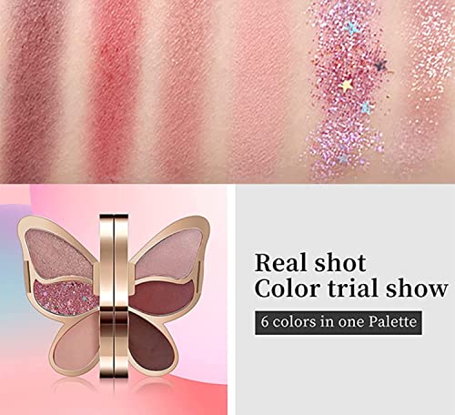 6 cores Paleta de sombra Paleta de maquiagem de borboleta, borboleta Shapy Shishadow Palette lantejas brilhantes
