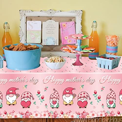 Qici 3pcs Toalhas de mesa do Dia da Mãe, tampa de mesa de padrão de gnomo Tapa de mesa retangular