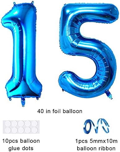 XIHUIMAY Número 15 Balões de balão digital 40 polegadas Alfabeto 15 Balões de aniversário Digit 15 Balões de