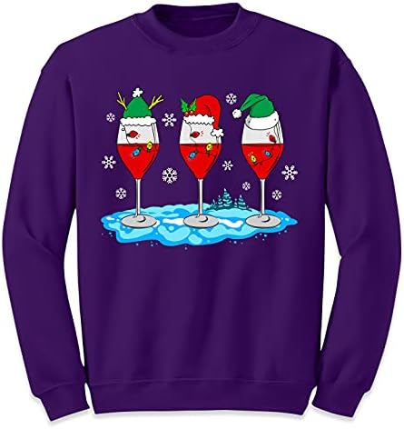Teeamerore Christmas Wine Glass Funny Xmas Santa Hats Women Sweatshirt