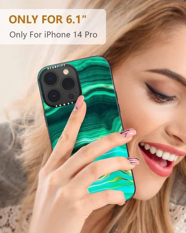 Scorpify iPhone 14 Pro Case compatível com MagSafe para Design de mármore verde malaquita, capa fofa para mulheres,