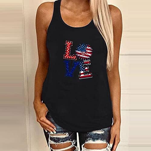 Bandeira americana feminina Tops de 4 de julho 4º sem mangas/manga curta Tireta t-shirt Print T-shirt Casual