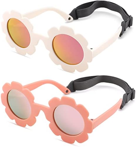 Melpomenia flexível Baby Baby Polarized Flower Sunglasses com cinta para meninos recém-nascidos meninas