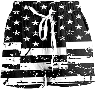 Ruiruilico Women American Flag Shorts de verão 4 de julho 4º shorts patrióticos shorts de cordão largo pernas