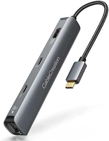 Cablecreation 6 em 1 USB-C Hub 100W Entrega de energia + carregador USB C, PowerLot GAN 65W Charger de parede