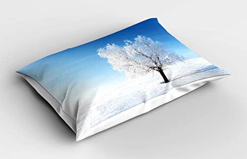Ambsosonne Pillow Sham, uma única árvore no campo de capa de neve com vibrante conceito congelado da Blizzard,