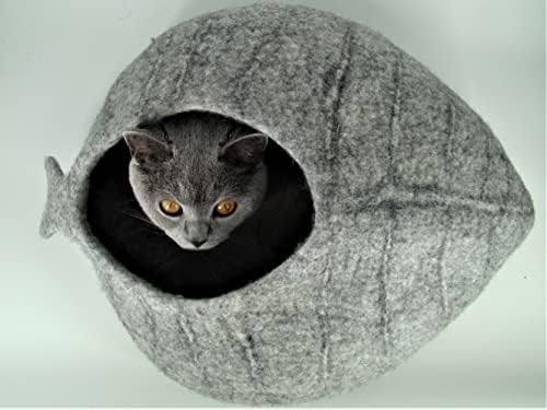 Caverna de gato de lã feltrada genérica, cama de gato ecológica, luxuosa, desenhos coloridos, elegantes,