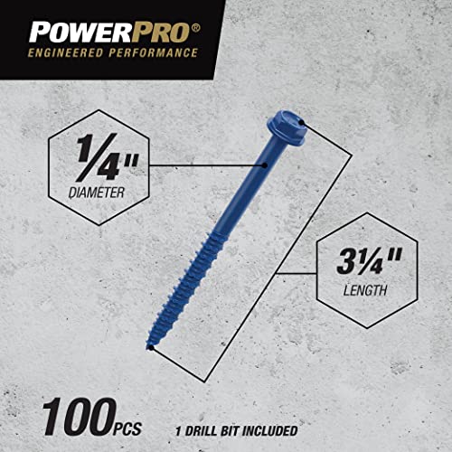 Power Pro Blue Hex Hex -Wex -Head Concrete Screw Anchors - 100 pc