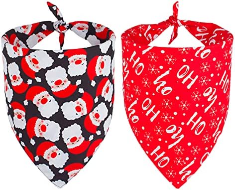 Ptdecor 2 pacote de cachorro bandana cão de natal cachorro lenço reversível triangle bibs lenço de lenço