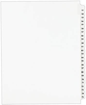 Avery Legal Divishers, conjuntos de reuniões padrão, tamanho da letra, abas laterais, 51-75