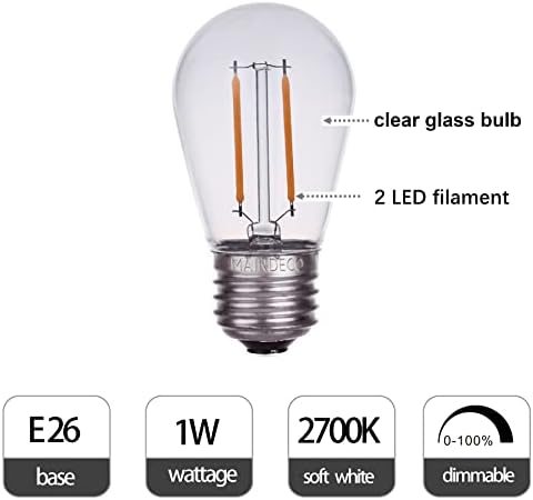 Bulbos de substituição de Maindeco 15 Pack S14 para luzes de cordas externas, 2700k White LED ， E26 Base