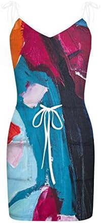 Vestido de verão Mini vestidos casuais femininos, semeado V de pescoço com bolsos, vestidos de praia de cintura