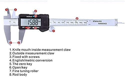 Smanni vernier métrica digital pinça com exibição LCD de 0 a 6 polegadas /150mm de aço inoxidável de