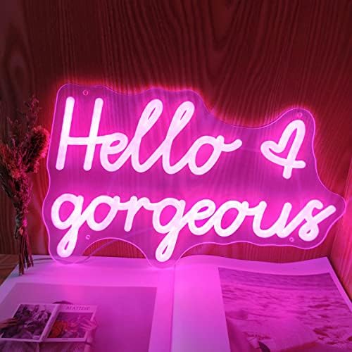Hello Gorgeous Led Neon Sign 15 * 9,5 polegadas, sinais de néon rosa para decoração de parede, decoração