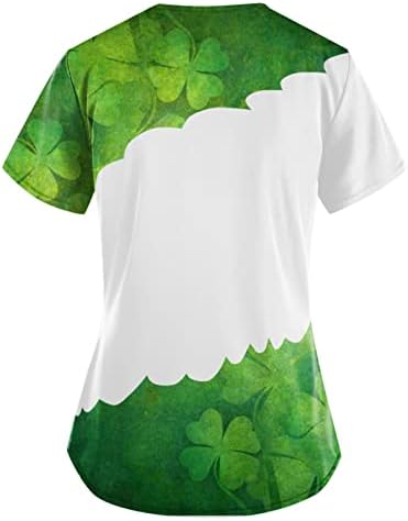 Camisa de impressão de trevo de St Patrick para mulheres v pescoço de manga curta casual blusa de trabalho