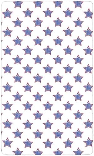 Folhas de mini berço com temas de estrela, lençóis portáteis de mini berço de colchão macio para crianças macias, com um quarto ou berçário de menino ou menina, 24 “x38“, Branca de Red da Marinha Branca