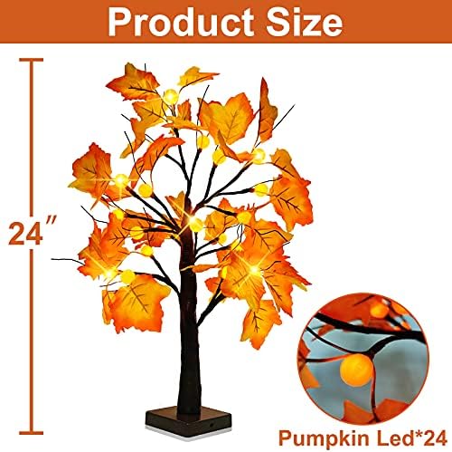 [Timer] Árvore de outono prelit de 24 ”/2ft com 24 luzes laranja de abóbora 3D LEDs, decoração de Ação de Graças