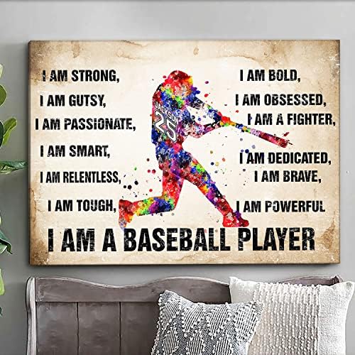 Personalizado Eu sou um jogador de beisebol aquarela Canvas de parede Arte de arte Poster impressões com moldura