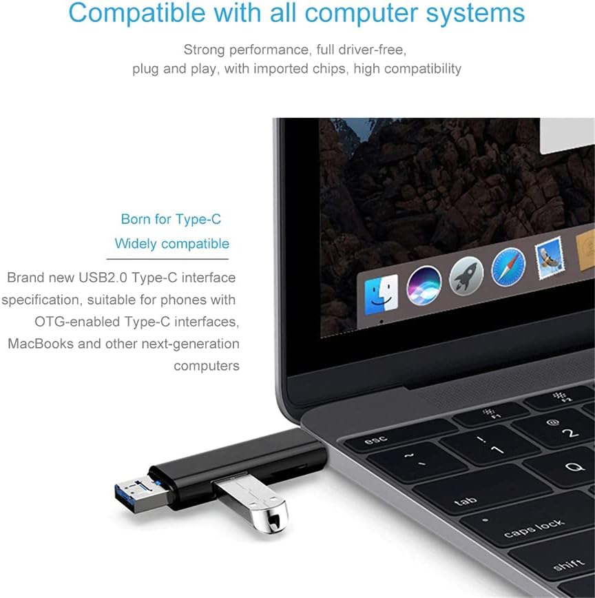 5 em 1 CARTE MULTIFUNÇÃO leitor compatível com Dell XPS 13 9360 tem USB tipo C/ microUSB/ TF/ USB 2.0/ SD