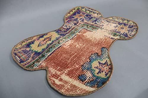 Sarikaya Pillow Feeding Mat, Kilim Pad, almofada artesanal, tapete de estimação de tapete vintage, tapete azul