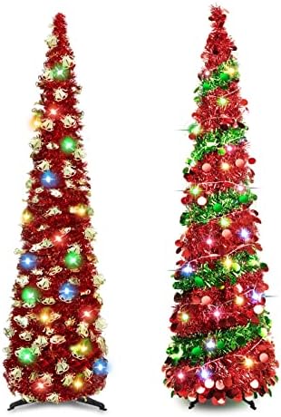 2 PCs 5 pés árvores de Natal com luzes, lantejoulas artificiais dobráveis ​​árvores de Natal para o apartamento