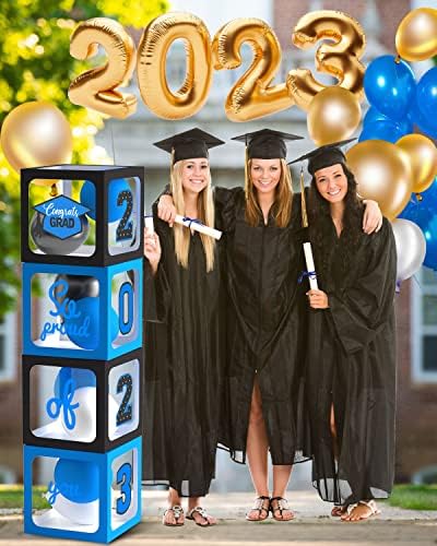 Decorações de festa de graduação 2023-4 PCs Caixas de balão de graduação, 35 PCs Balloons e 4 PCs LED String