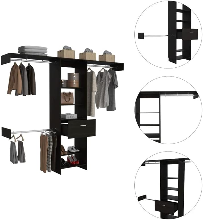 Tuhome Manchester 250 Closet System - Black - madeira projetada