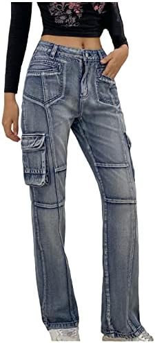 Mulheres Y2K Jeans de cintura alta 2022 Calças de carga de moda calças de jeans de perna larga