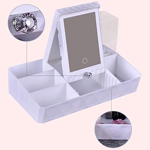 XJJZS Desktop Storage Box Makeup Cosmetics Organizer Jewelry Case de beleza Mirror de beleza LED com suporte