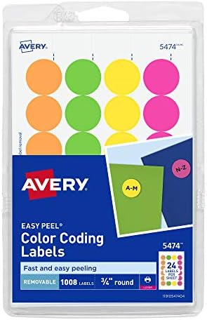 Avery Removable Print ou Write Dot adesivos 3/4 de polegada, cores variadas, pacote de 1008 adesivos