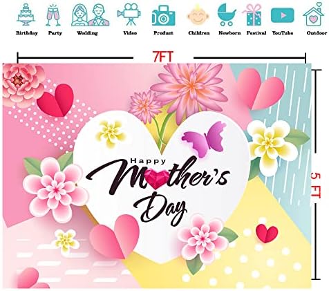 Cylyh 7x5 pés do dia das mães pano de fundo Feliz Dia das Mães Banner Flores Rosa Amor Coração