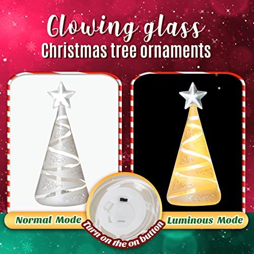 Capa do Happyspot 3 Conjunto de vidro de vidro LED Árvore de Natal Treça de mesa de Natal Branca de Natal