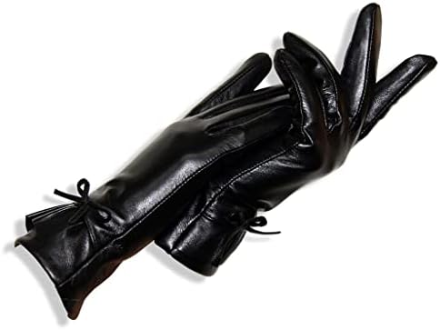 N/A Solid Black Color Women Glove Winter Damas quentes das luvas de arco de couro de couro macia