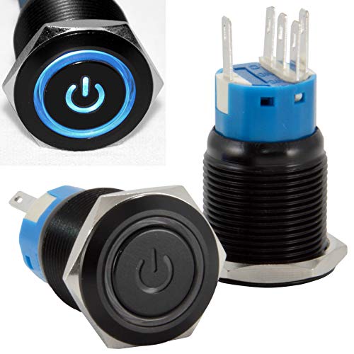 Jacobsparts A trava manteve um botão de pressão/desativado de switch preto com símbolo de energia azul LED