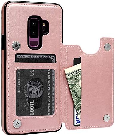 Supwall Compatível com caixa da carteira Galalxy S9 com suporte de cartão, caça -níqueis de cartão de kickstand
