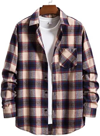 Camisa xadrez de flanela para homens de manga comprida Button Down Plaid Popline camisas de flanela de