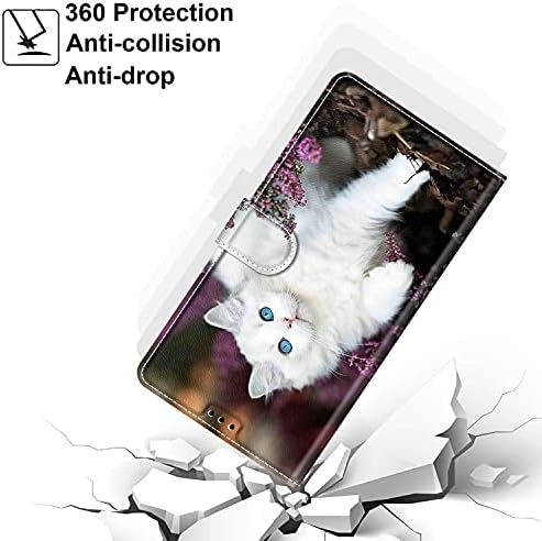 Shinycase para Samsung Galaxy A03s Casa de pára -choques PU Carteira de couro Flip Slots de carteira de proteção à prova de choque Galáxia magnética A03S Caixa colorida para Samsung A03s, gato branco de olhos azuis