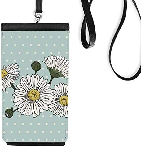 Flor White Chrysanthemum Phone Cartet Burse pendurada bolsa móvel bolso preto