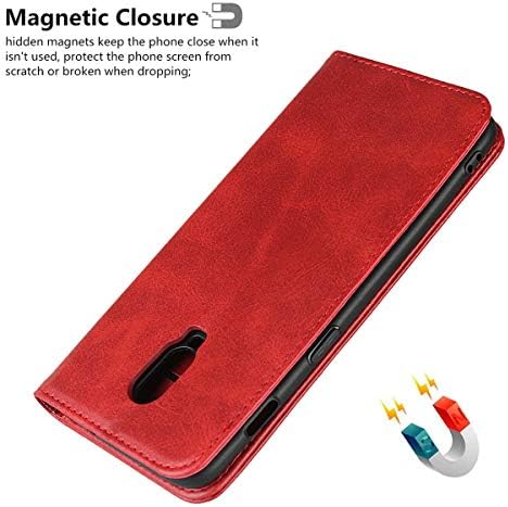 ICOvercase para capa de carteira OnePlus 6T, Premium Pu Magnetic Catret Slots Slots Carry Carry Kickstand Recurso