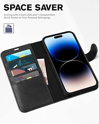Caixa Tucch para iPhone 14 Pro Max Wallet Case, [bloqueio de RFID] Stand de suporte para 4 cartas [Caso
