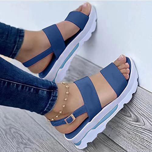 Sandálias de verão para mulheres sapatos de solada espessa plana moles moda moda de cor sólida plataforma