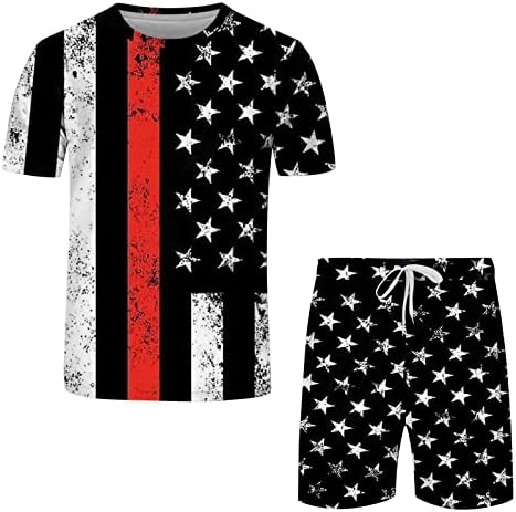 2023 Shorts de verão definidos para homens Independence Day Patriótico Camista e Shorts Setfits Conjunto