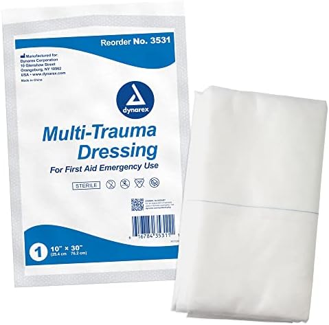Medique 66901 Medi-primeiro molho multi-trauma, 10 polegadas x 30 polegadas 1 Dressing, branco
