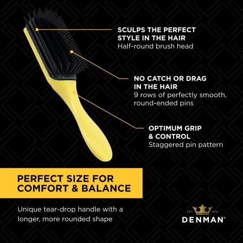 Denman Curly Hair Brush D4 Brush de estilo de 9 linhas para estilo, suavizando cabelos mais longos e cachos definidores