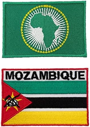 A-One 2 PCS Pack- Moçambique e Patch bordado da bandeira da União Africana, emblemas africanos,
