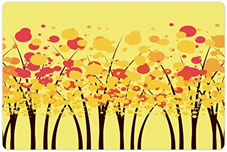 Tapete de estimação amarelo lunarável para comida e água, floresta de outono de outono colorido com flores pontilhadas