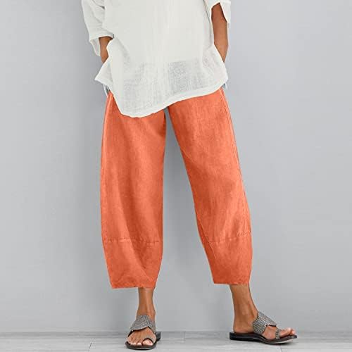 Calças Capri Casual para Mulheres Summer Cotton Linen Harem Troushers Floral Print Fashion Beach Lounge